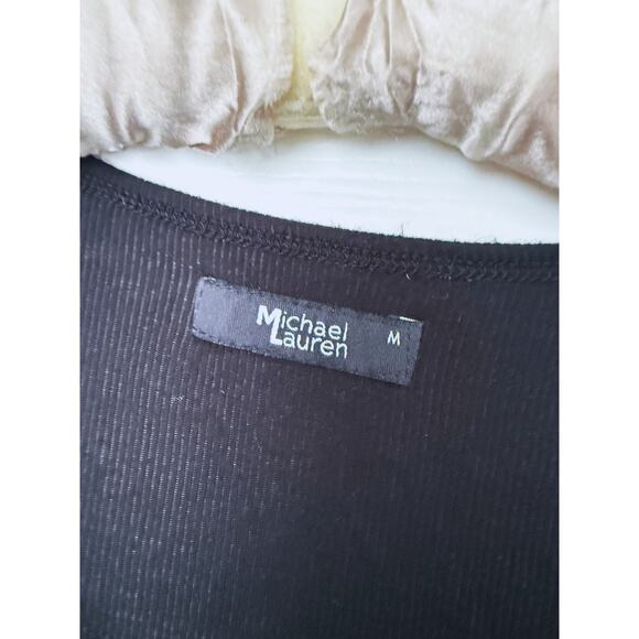 Michael Lauren Otis Black Ribbed V-neck Long Sleeve Top Medium Minimalist Layer - Picture 4 of 7